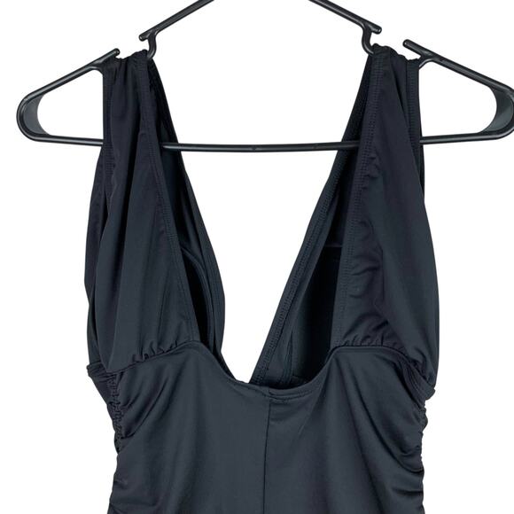 Michael Michael Kors Swimsuit One Piece Black Plunging Neckline Ruched Size 12 - Picture 7 of 9
